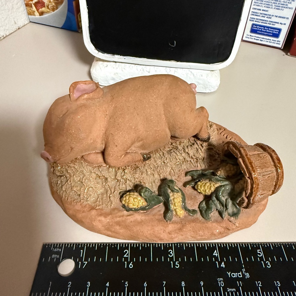 June Sears “Sweet Dreams” Sleeping Pig Carved Pottery Clay, Hand Painted 1970.